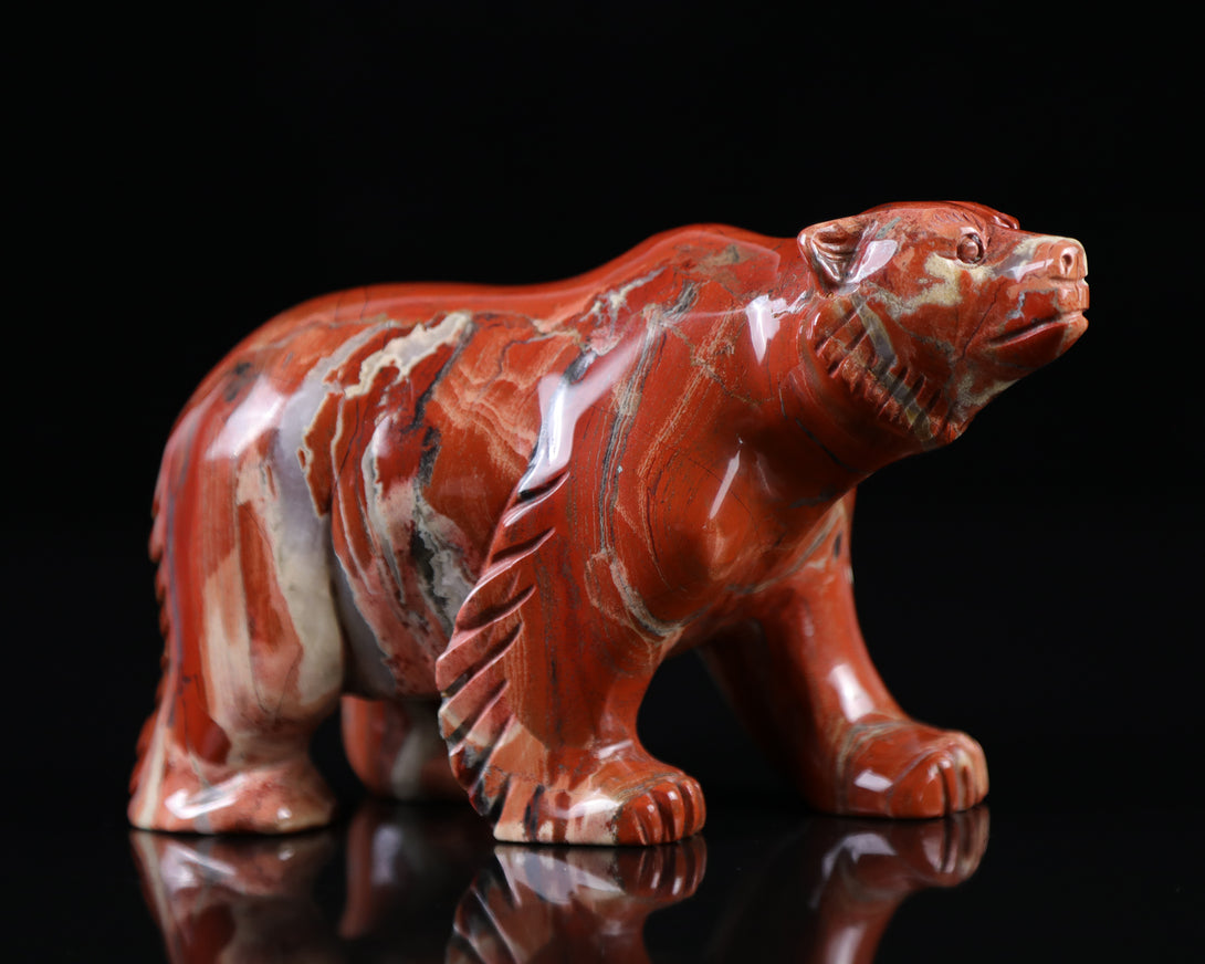 6.0" Red Jasper Hand Carved Crystal Polar Bear Sculpture crysvibe