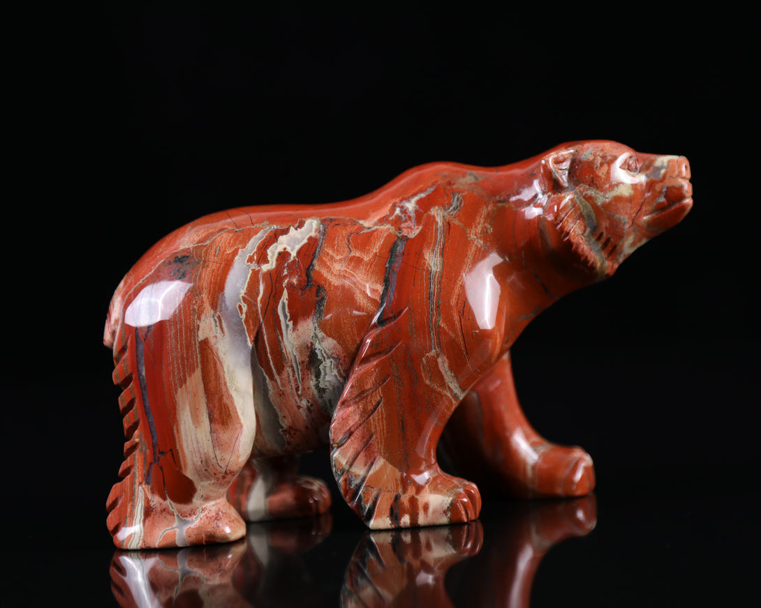 6.0" Red Jasper Hand Carved Crystal Polar Bear Sculpture crysvibe