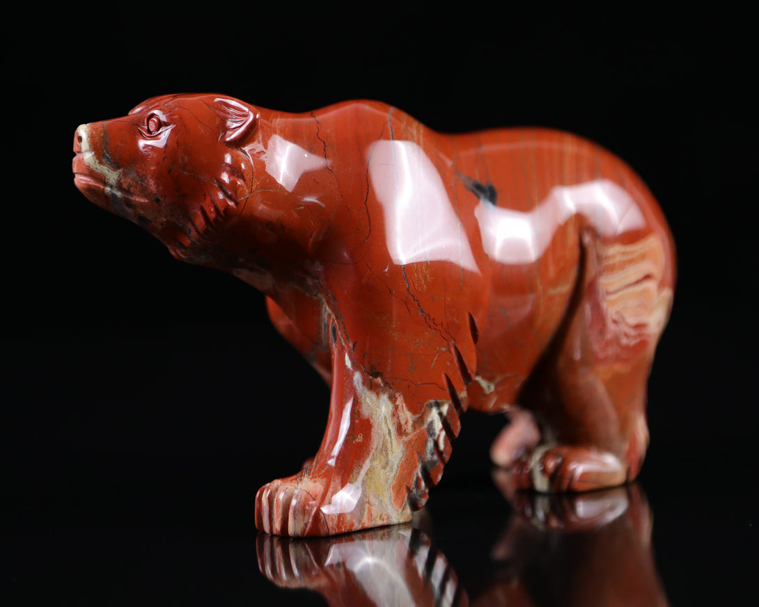 6.0" Red Jasper Hand Carved Crystal Polar Bear Sculpture crysvibe