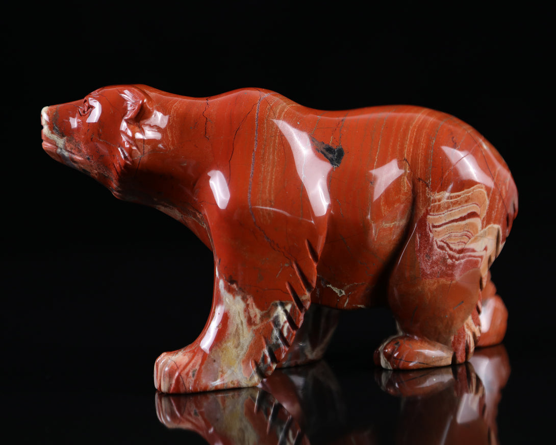 6.0" Red Jasper Hand Carved Crystal Polar Bear Sculpture crysvibe