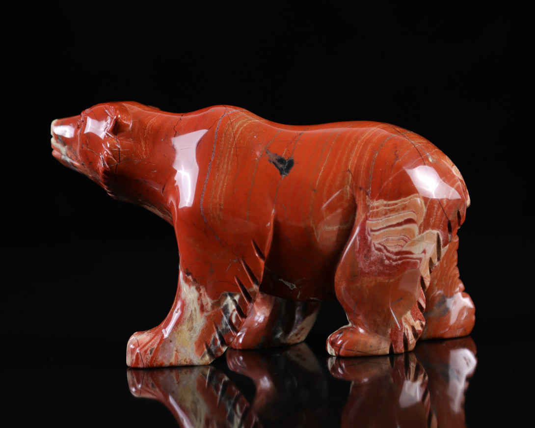 6.0" Red Jasper Hand Carved Crystal Polar Bear Sculpture crysvibe