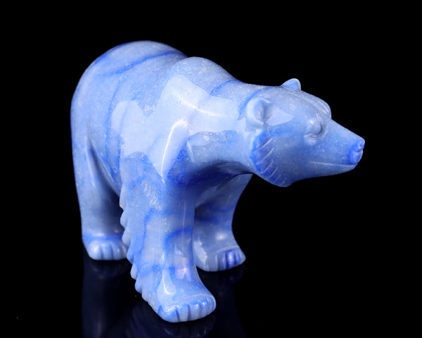 6.1" Blue Aventurine Hand Carved Crystal Polar Bear Sculpture crysvibe