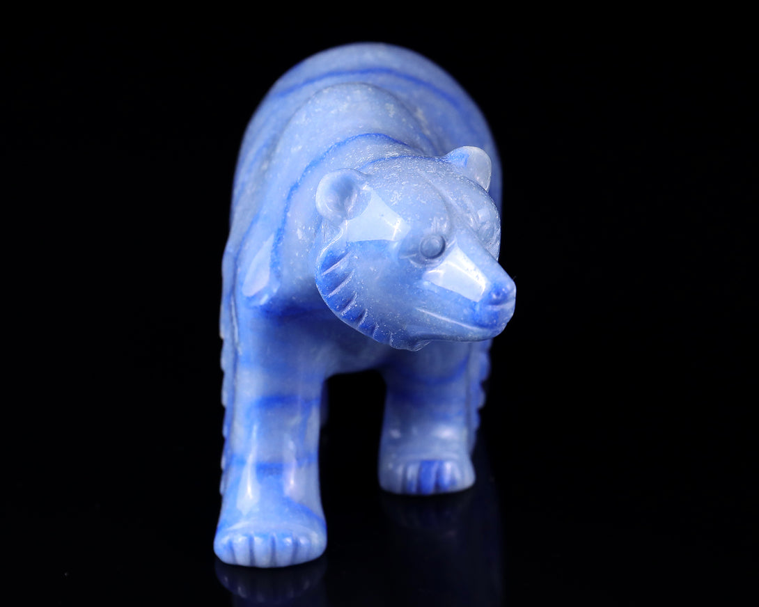 6.1" Blue Aventurine Hand Carved Crystal Polar Bear Sculpture crysvibe