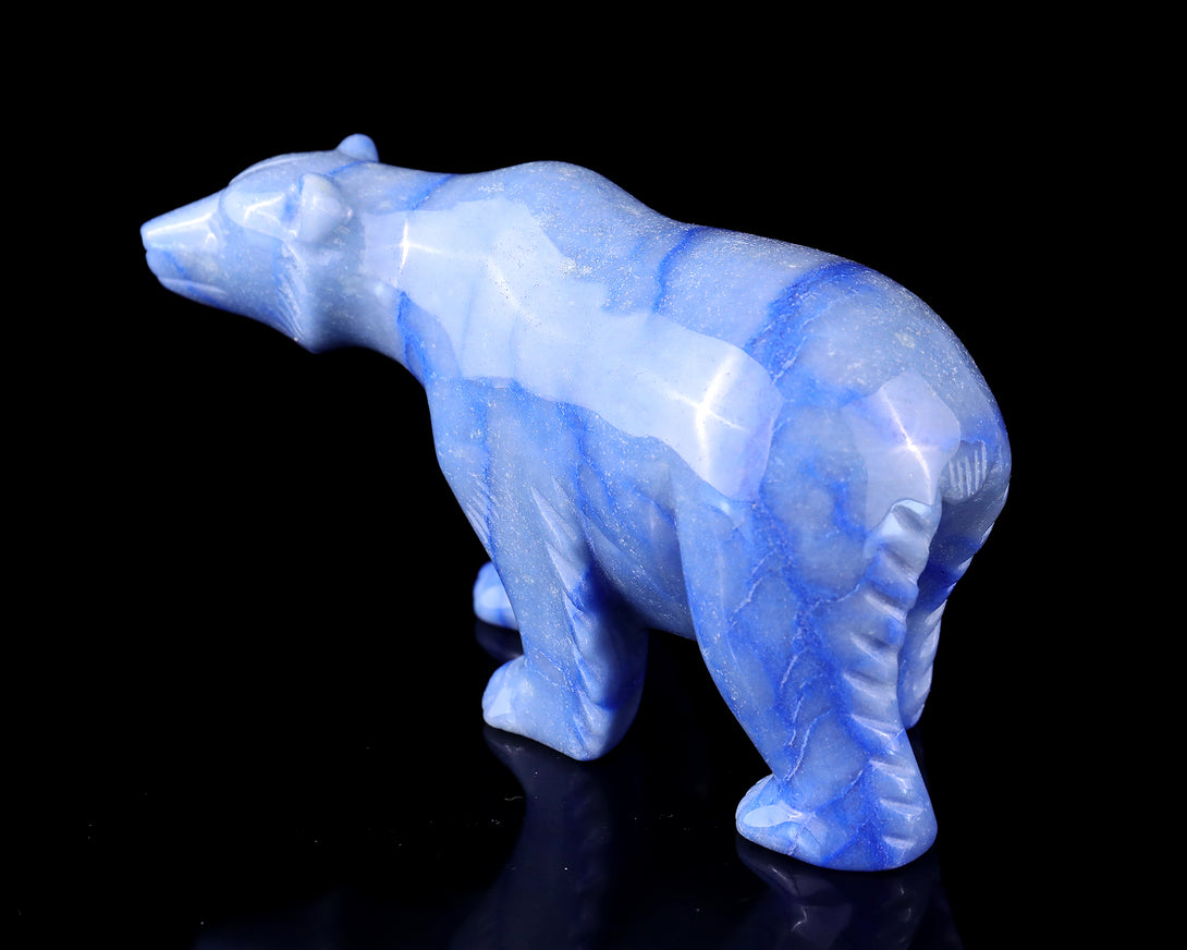 6.1" Blue Aventurine Hand Carved Crystal Polar Bear Sculpture crysvibe