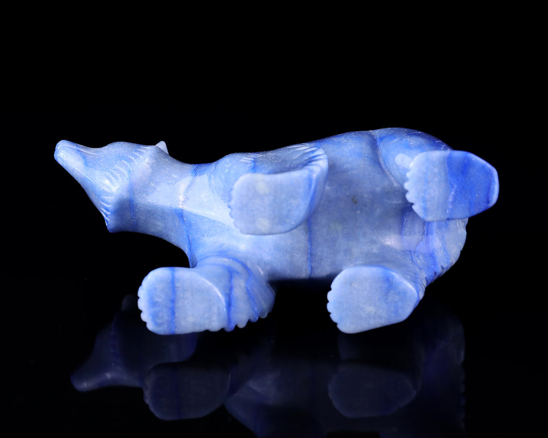 6.1" Blue Aventurine Hand Carved Crystal Polar Bear Sculpture crysvibe