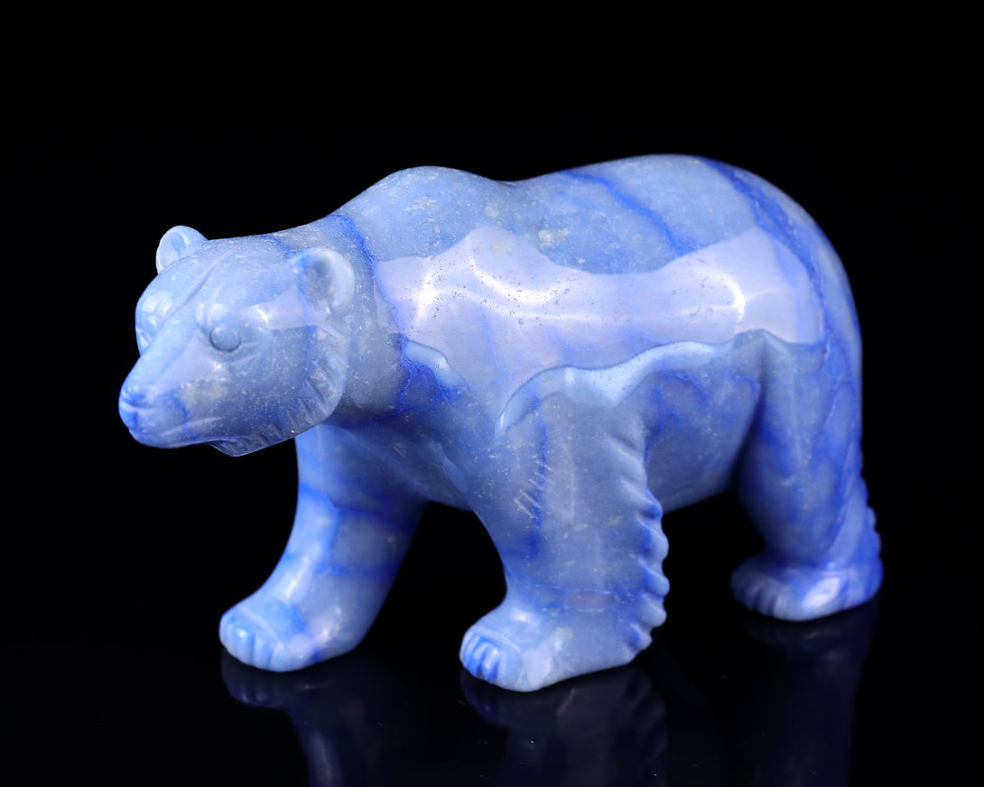 6.1" Blue Aventurine Hand Carved Crystal Polar Bear Sculpture crysvibe