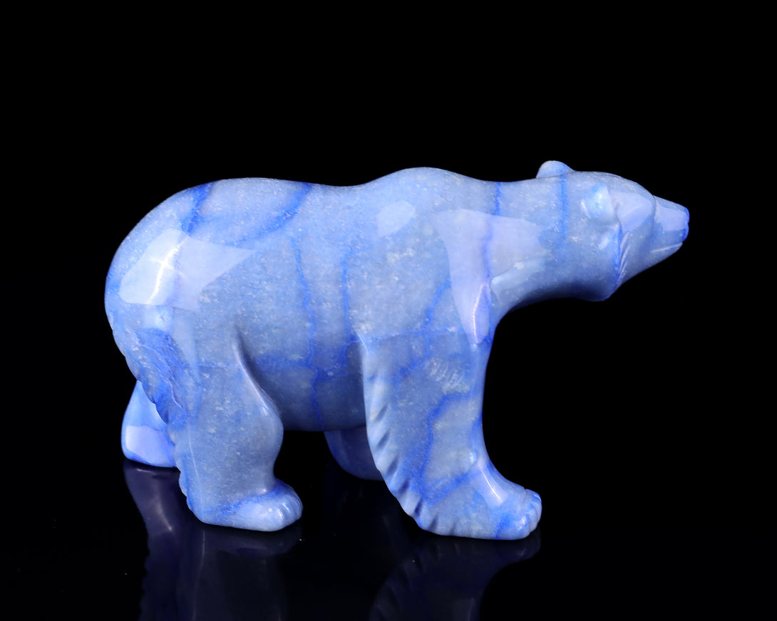 6.1" Blue Aventurine Hand Carved Crystal Polar Bear Sculpture crysvibe