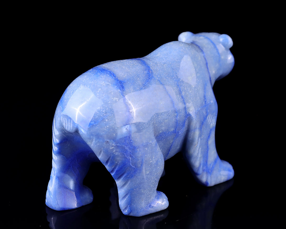 6.1" Blue Aventurine Hand Carved Crystal Polar Bear Sculpture crysvibe