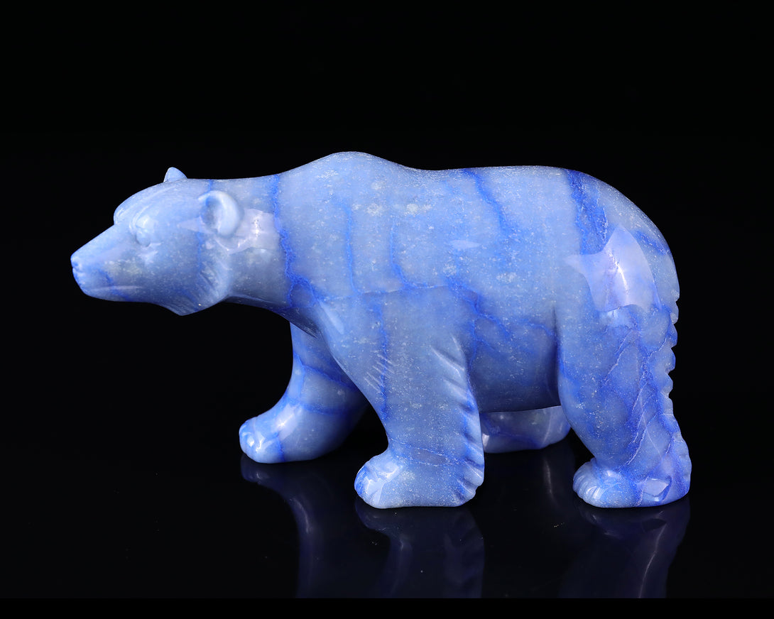 6.1" Blue Aventurine Hand Carved Crystal Polar Bear Sculpture crysvibe