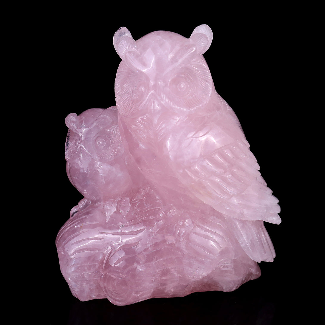 6.1" Rose Quartz Hand Carved Crystal Owls Sculpture crysvibe