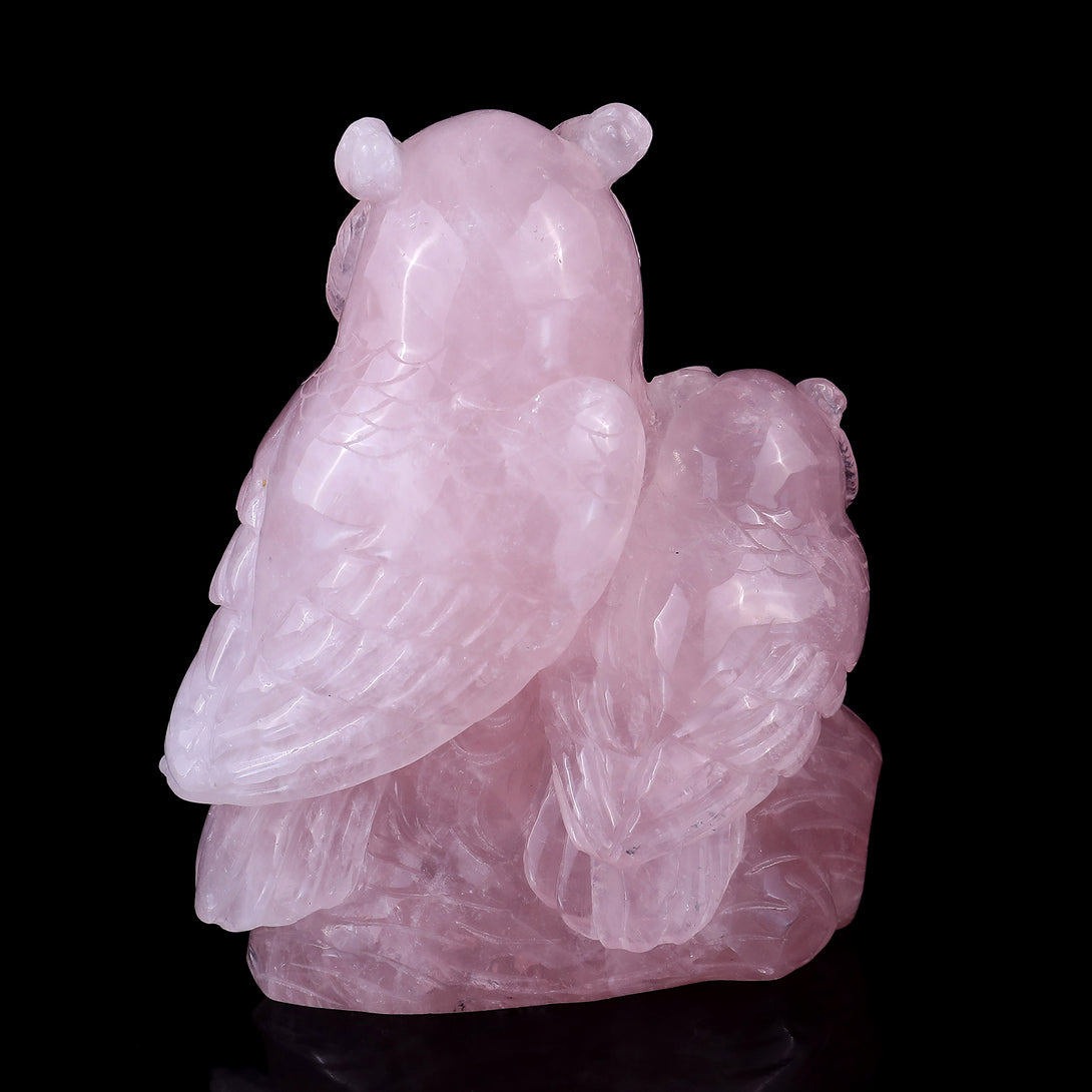 6.1" Rose Quartz Hand Carved Crystal Owls Sculpture crysvibe