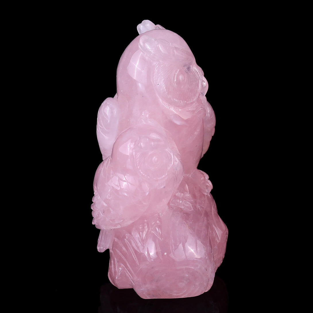 6.1" Rose Quartz Hand Carved Crystal Owls Sculpture crysvibe