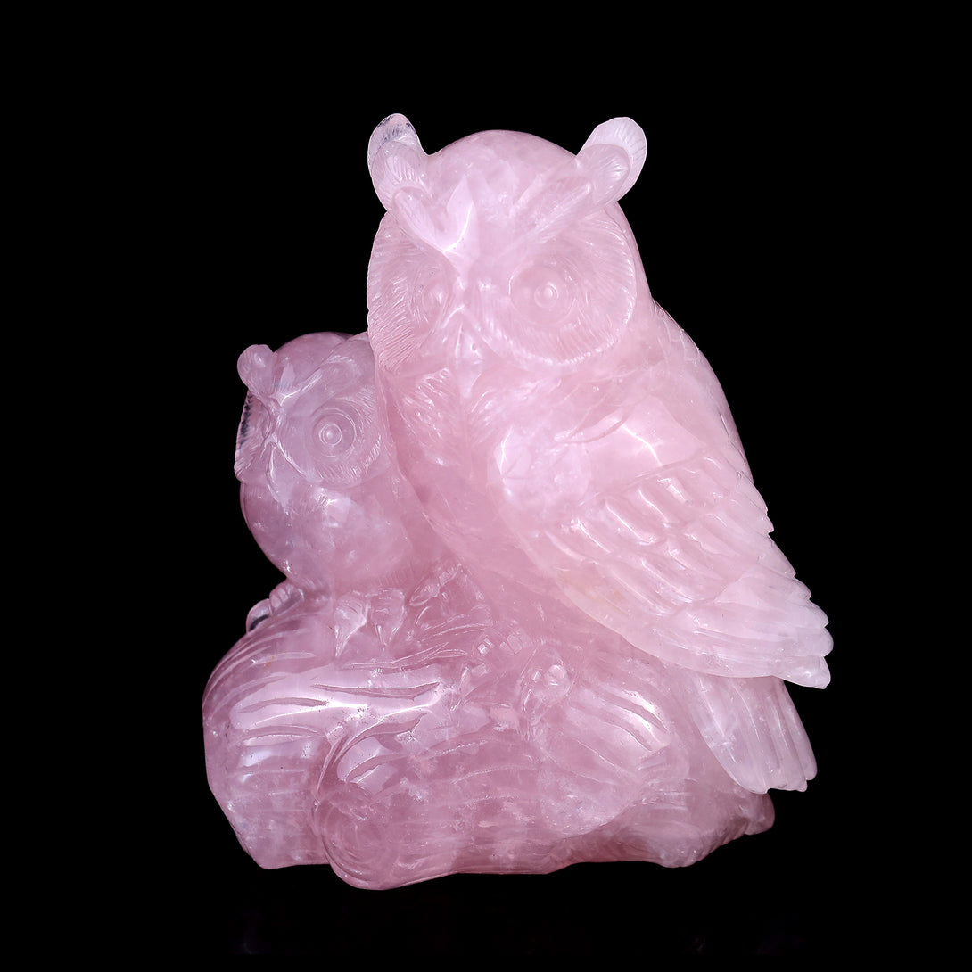 6.1" Rose Quartz Hand Carved Crystal Owls Sculpture crysvibe