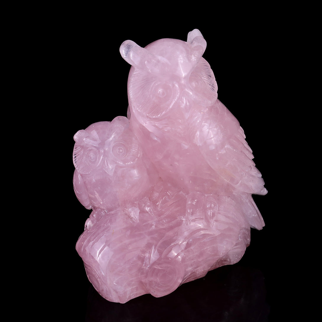 6.1" Rose Quartz Hand Carved Crystal Owls Sculpture crysvibe