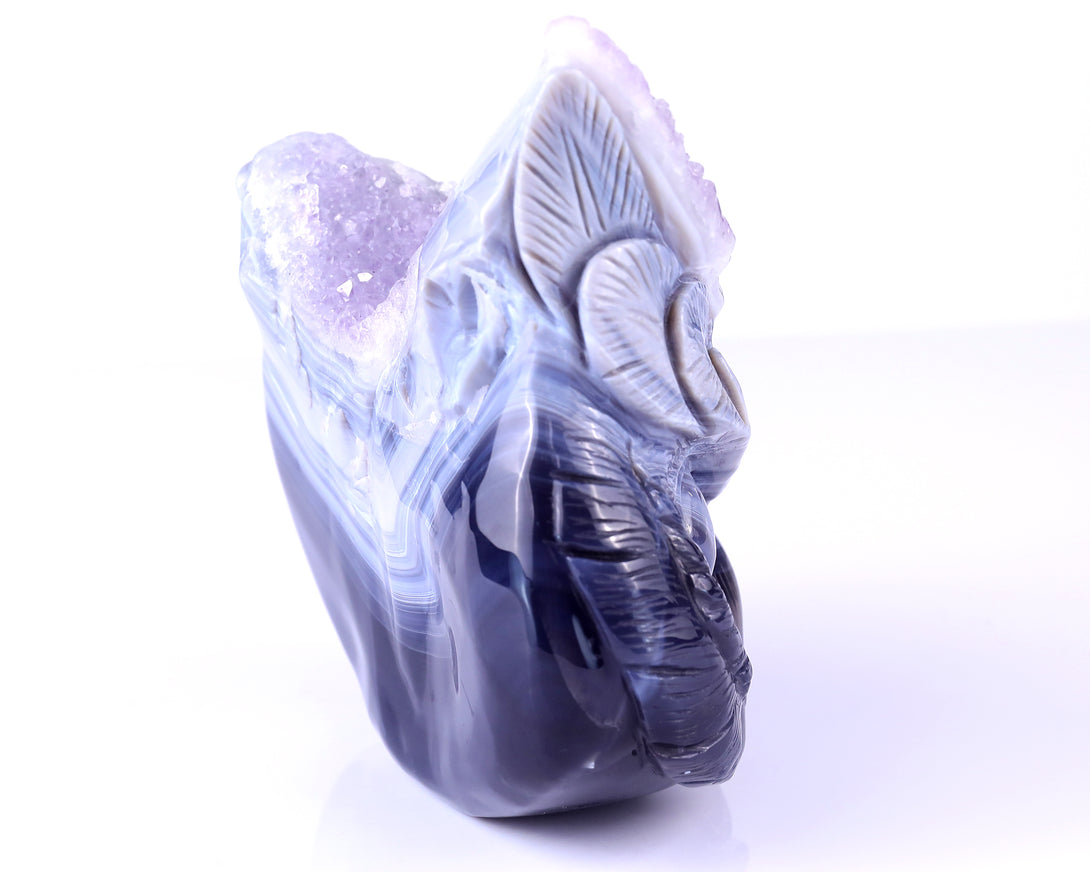 6.3" Amethyst Druse Agate Hand Carved Crystal Owl Sculpture crysvibe