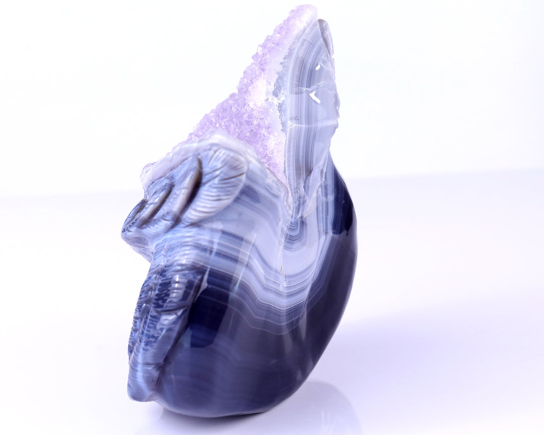 6.3" Amethyst Druse Agate Hand Carved Crystal Owl Sculpture crysvibe