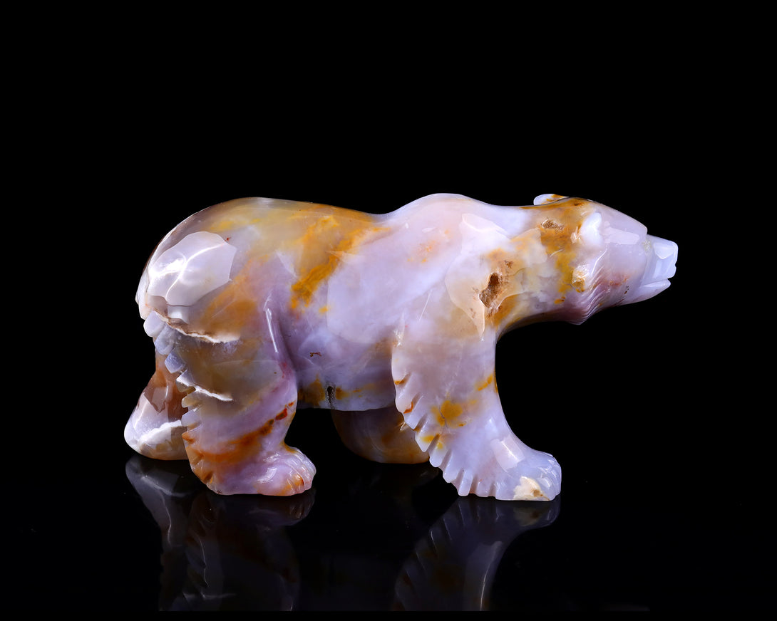 6.3" Chalcedony Hand Carved Crystal Polar Bear Sculpture crysvibe