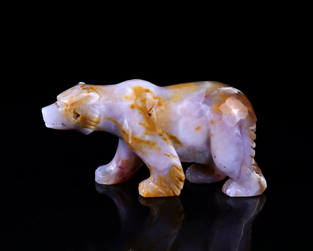 6.3" Chalcedony Hand Carved Crystal Polar Bear Sculpture crysvibe