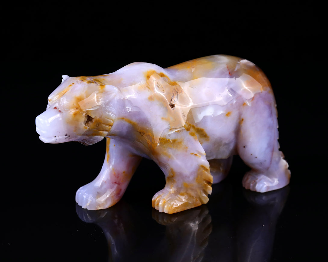 6.3" Chalcedony Hand Carved Crystal Polar Bear Sculpture crysvibe