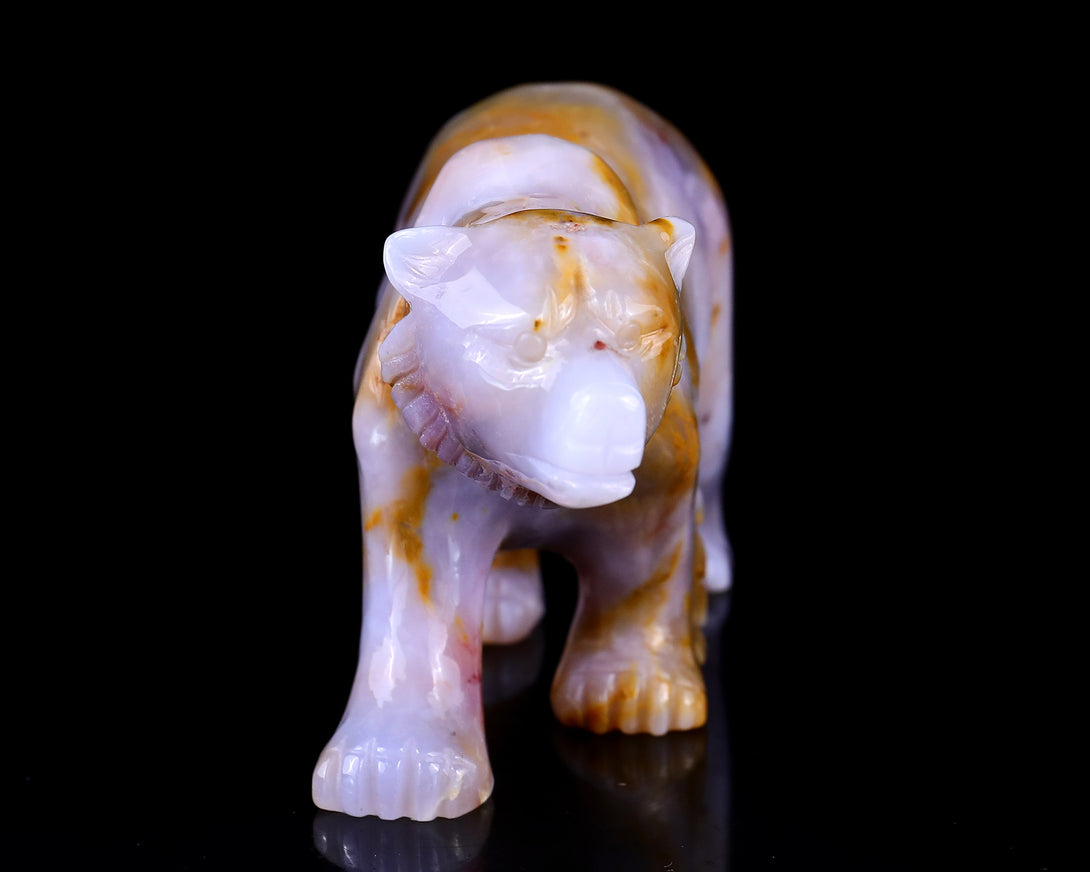 6.3" Chalcedony Hand Carved Crystal Polar Bear Sculpture crysvibe