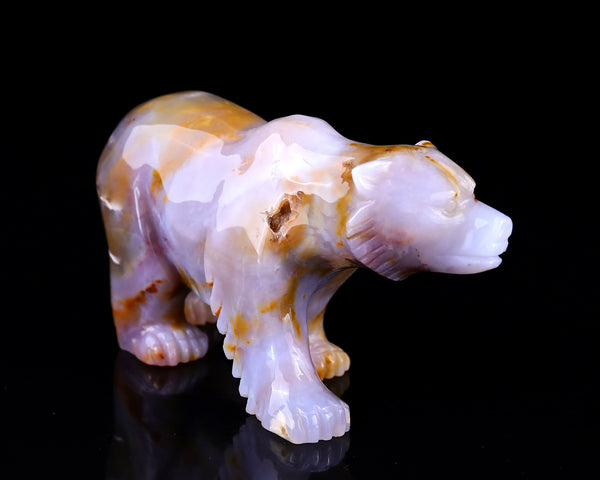 6.3" Chalcedony Hand Carved Crystal Polar Bear Sculpture crysvibe