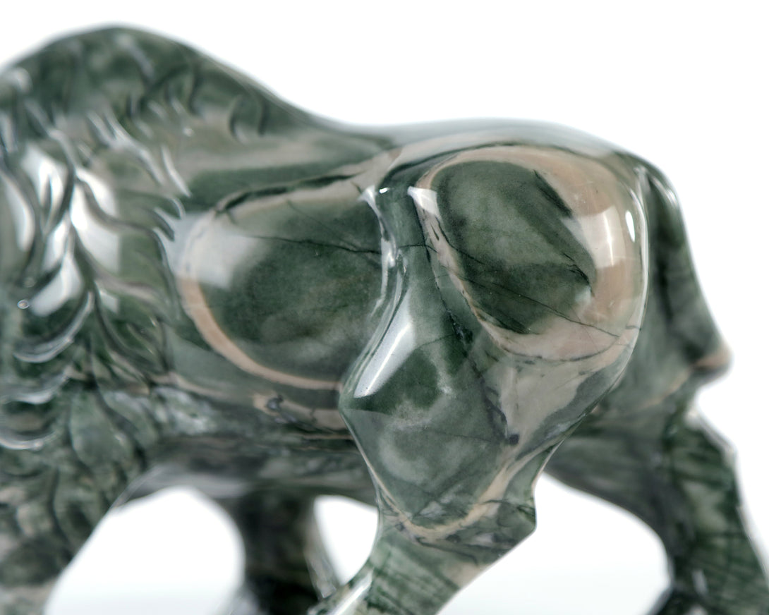 6.3" Jiulong Jade Hand Carved Crystal Cattle Sculpture crysvibe