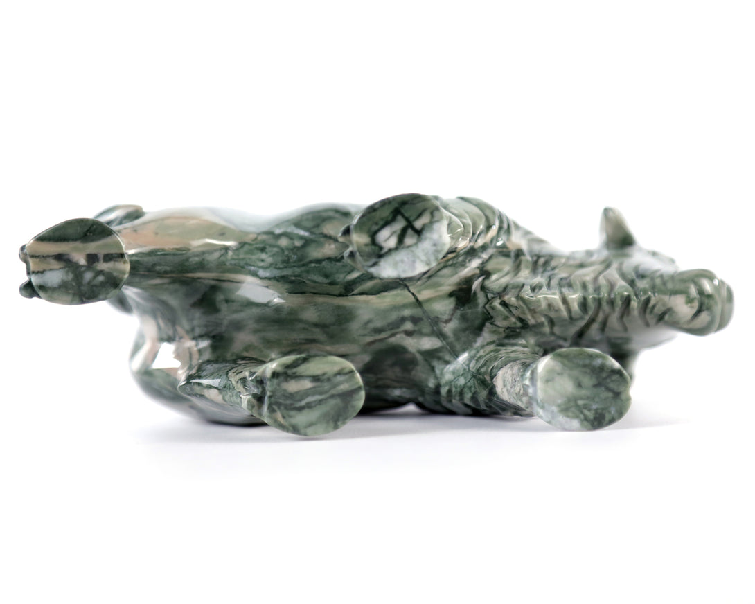 6.3" Jiulong Jade Hand Carved Crystal Cattle Sculpture crysvibe