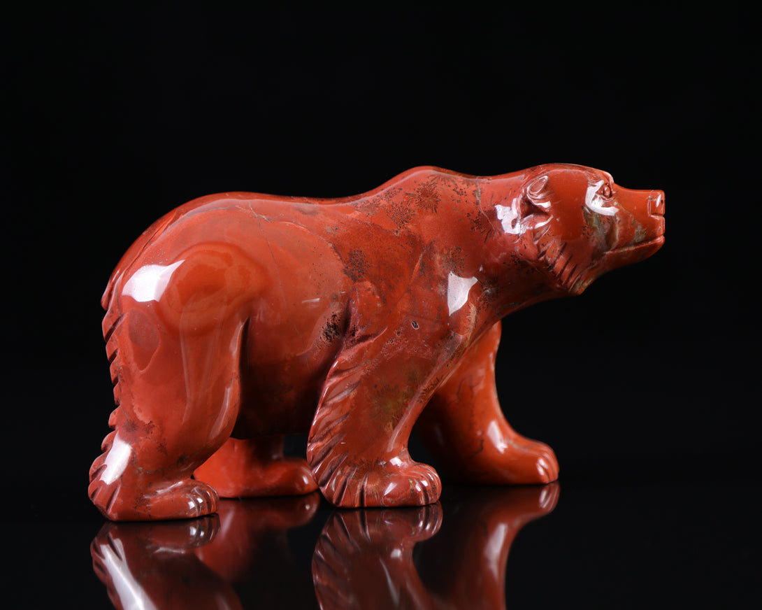 6.3" Red Jasper Hand Carved Crystal Polar Bear Sculpture crysvibe