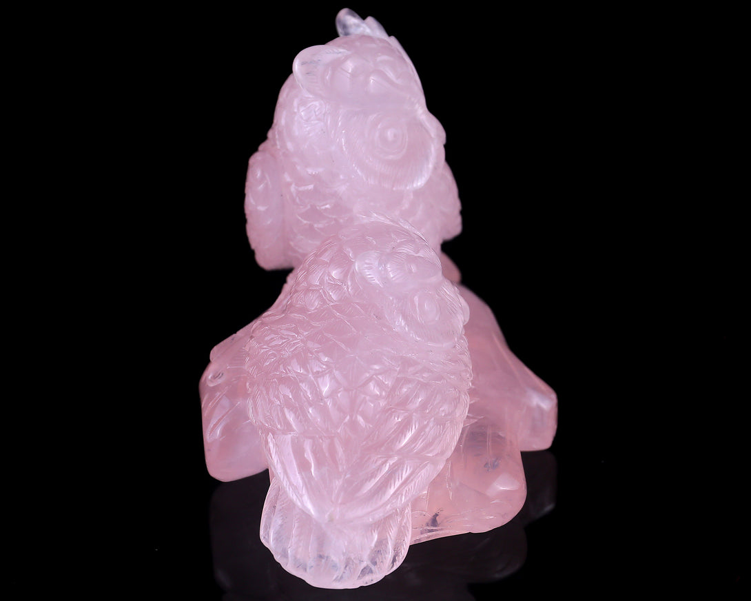 6.3" Rose Quartz Hand Carved Crystal Owls Sculpture crysvibe