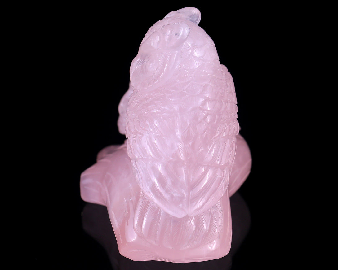 6.3" Rose Quartz Hand Carved Crystal Owls Sculpture crysvibe