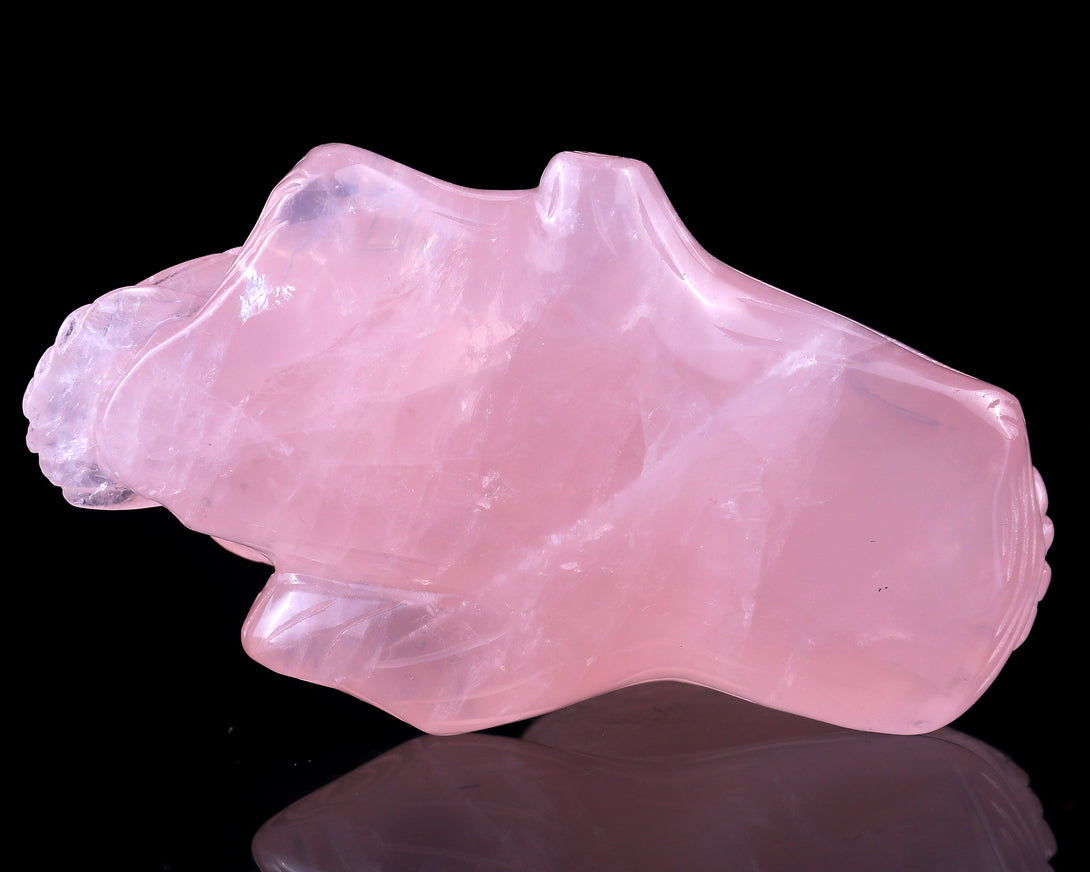 6.3" Rose Quartz Hand Carved Crystal Owls Sculpture crysvibe