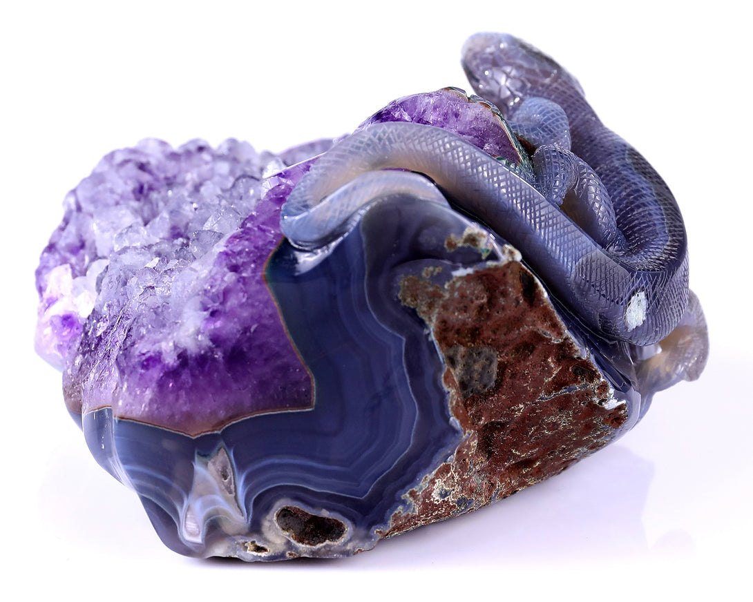 6.4"Amethyst Geode Agate Hand Carved Crystal Lizard Sculpture crysvibe