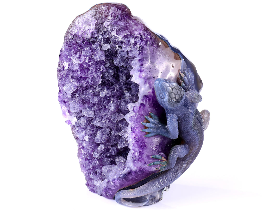 6.4"Amethyst Geode Agate Hand Carved Crystal Lizard Sculpture crysvibe