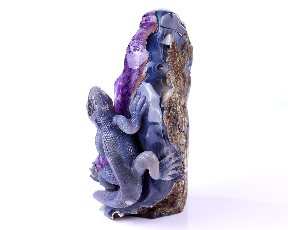 6.4"Amethyst Geode Agate Hand Carved Crystal Lizard Sculpture crysvibe