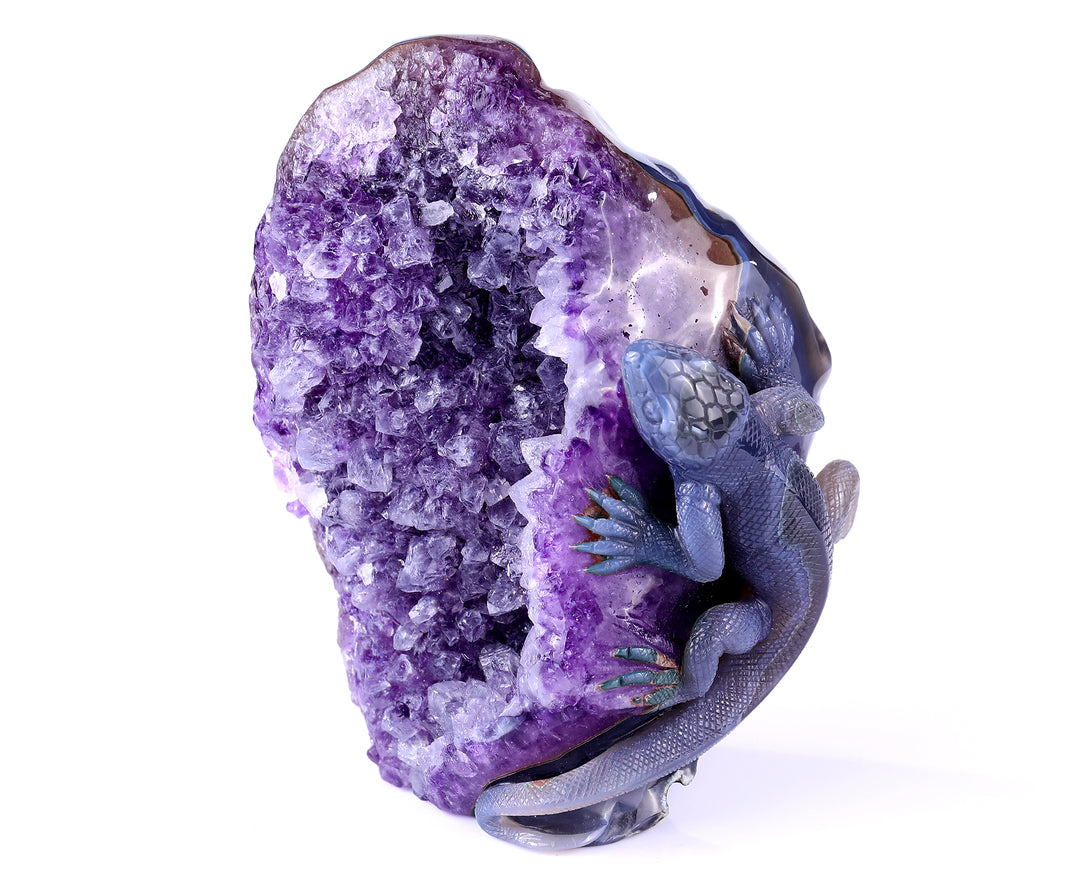 6.4"Amethyst Geode Agate Hand Carved Crystal Lizard Sculpture crysvibe