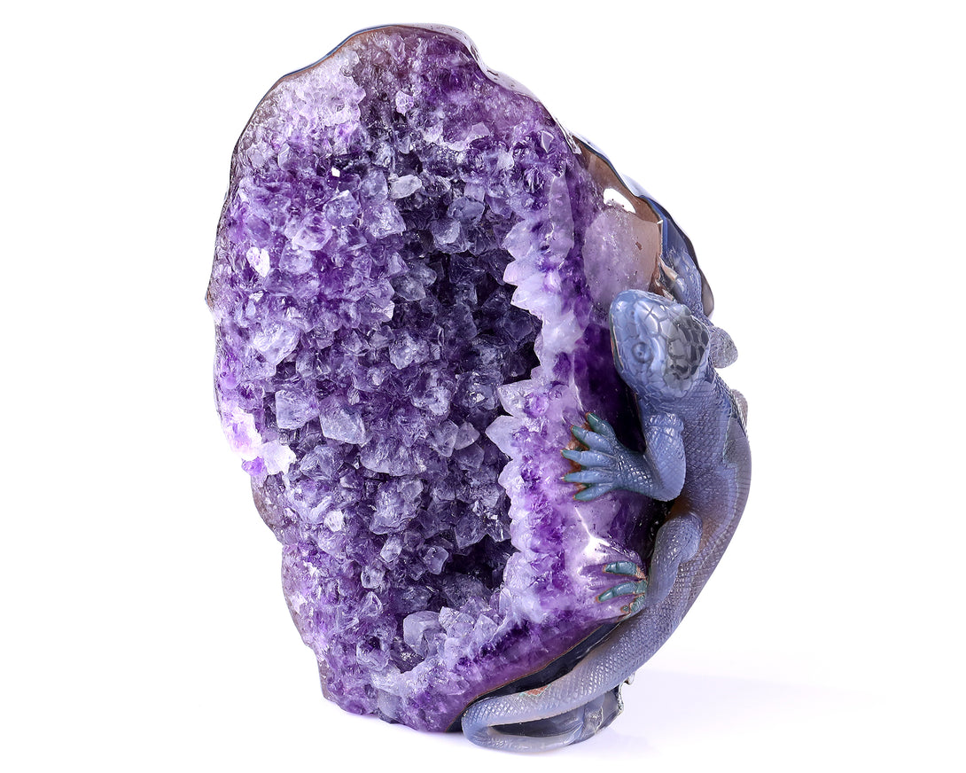 6.4"Amethyst Geode Agate Hand Carved Crystal Lizard Sculpture crysvibe