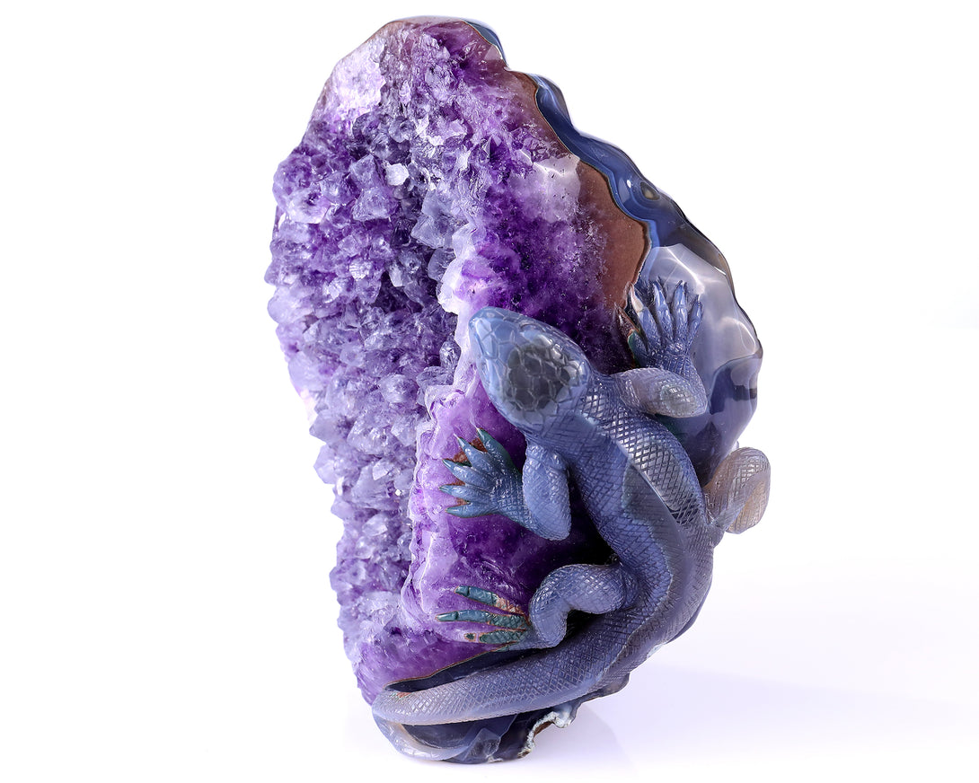 6.4"Amethyst Geode Agate Hand Carved Crystal Lizard Sculpture crysvibe