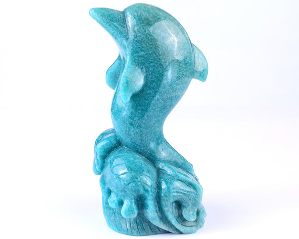 6.5" Amazonite Blue Chalcedony Hand Carved Crystal Dolphin Sculpture crysvibe