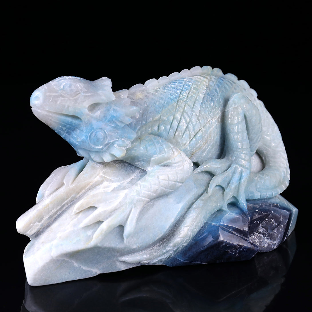 6.5" Amazonite Hand Carved Crystal Lizard Sculpture crysvibe