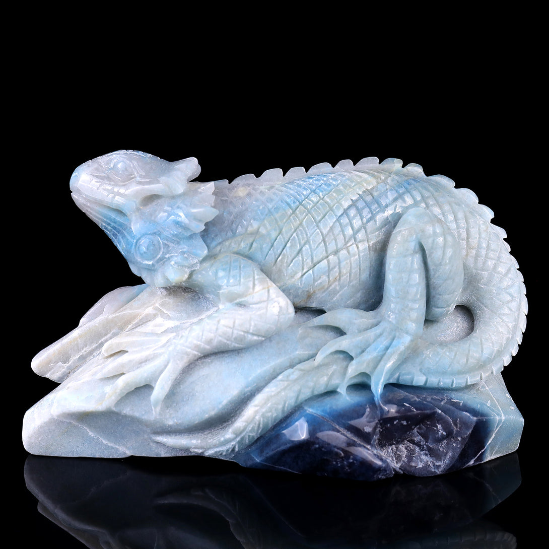 6.5" Amazonite Hand Carved Crystal Lizard Sculpture crysvibe