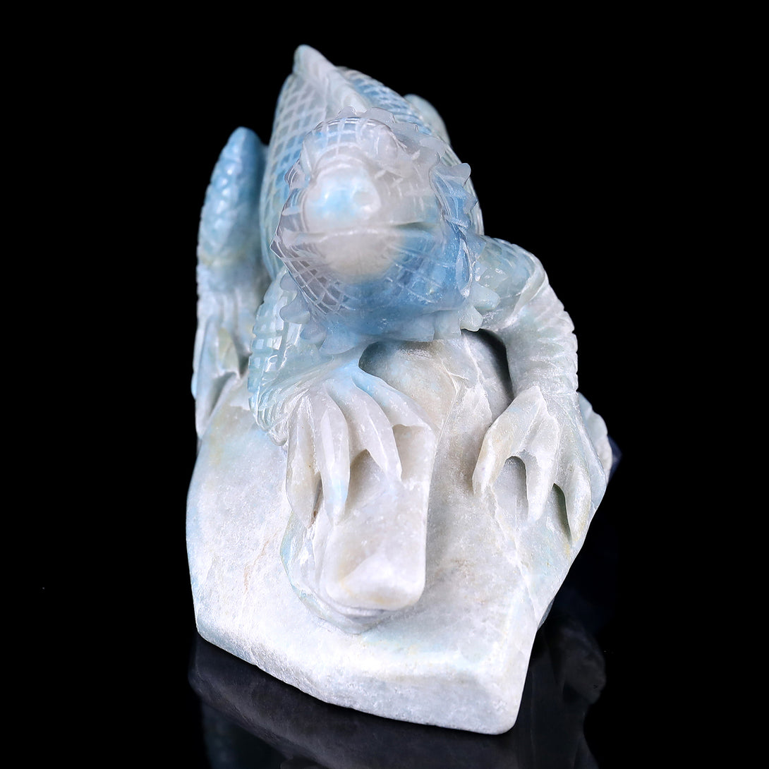 6.5" Amazonite Hand Carved Crystal Lizard Sculpture crysvibe