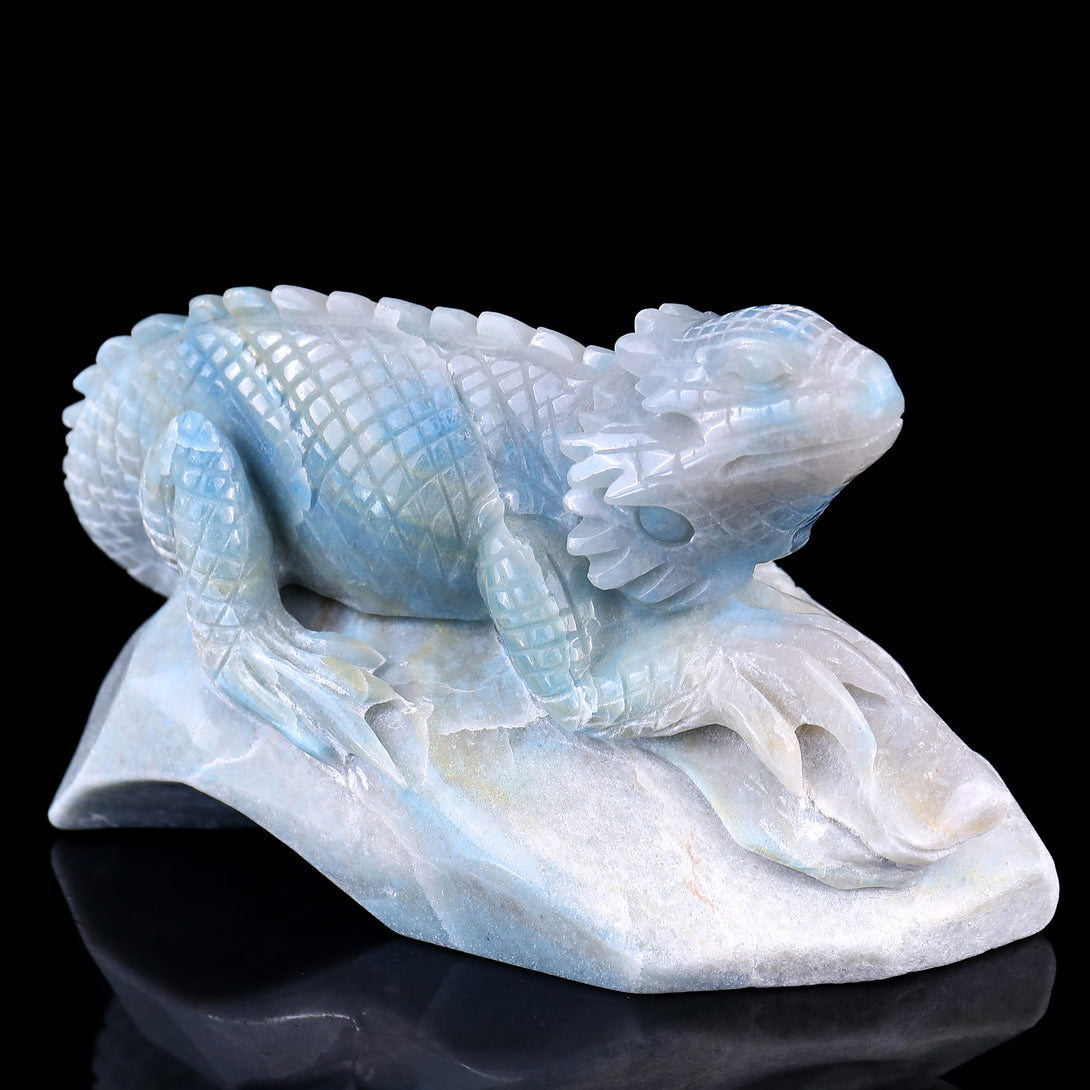 6.5" Amazonite Hand Carved Crystal Lizard Sculpture crysvibe