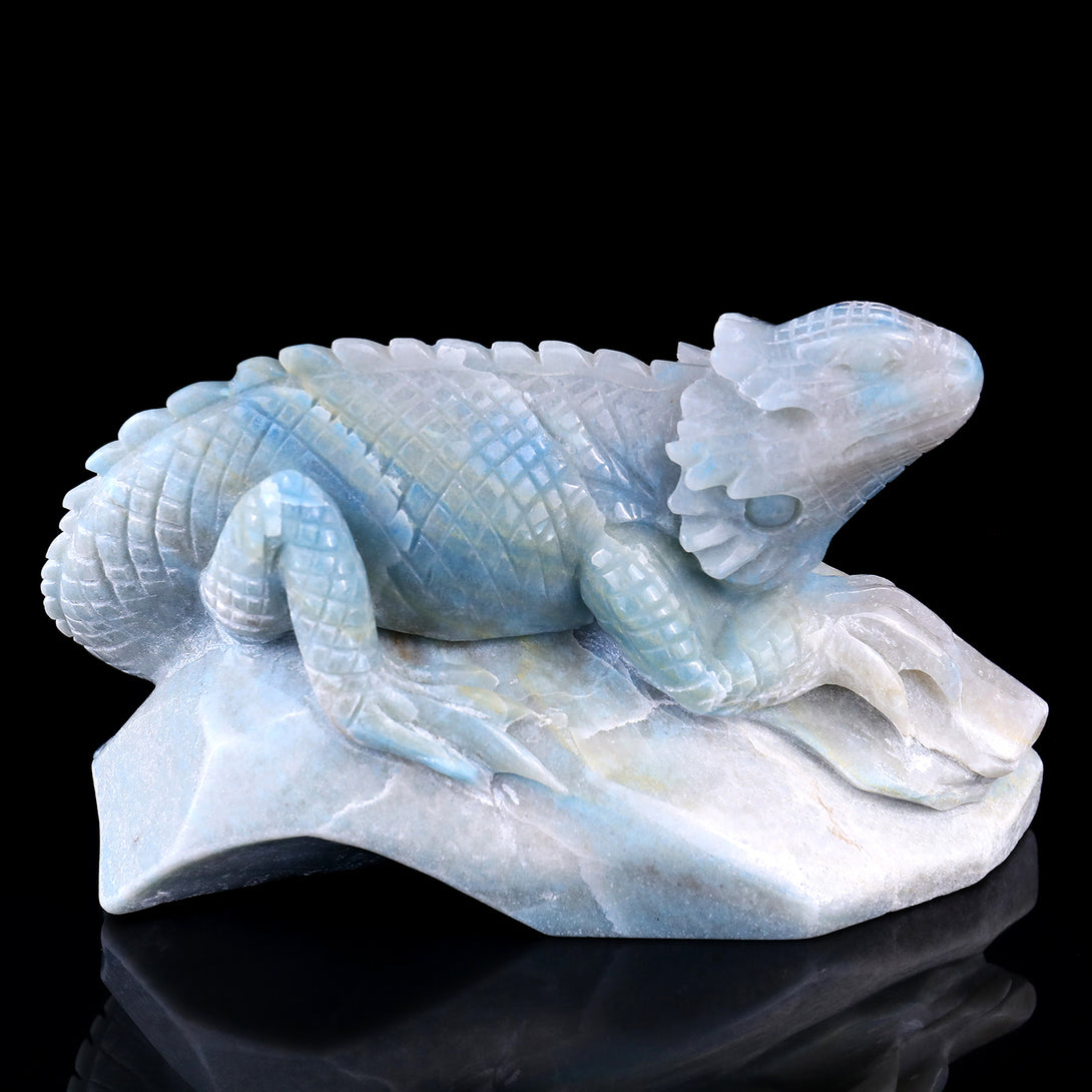 6.5" Amazonite Hand Carved Crystal Lizard Sculpture crysvibe