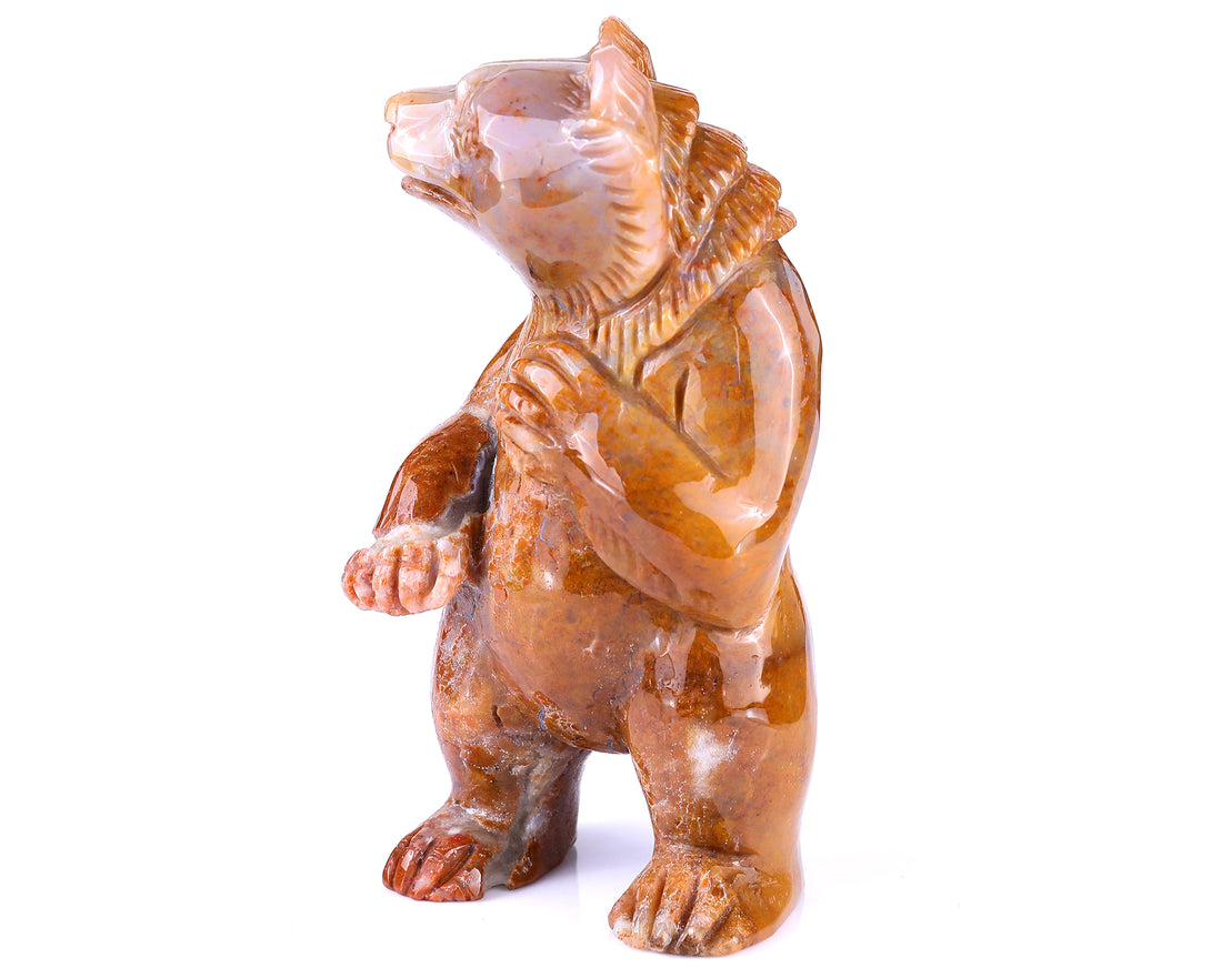 6.5" Chalcedony Hand Carved Crystal Bear Sculpture crysvibe