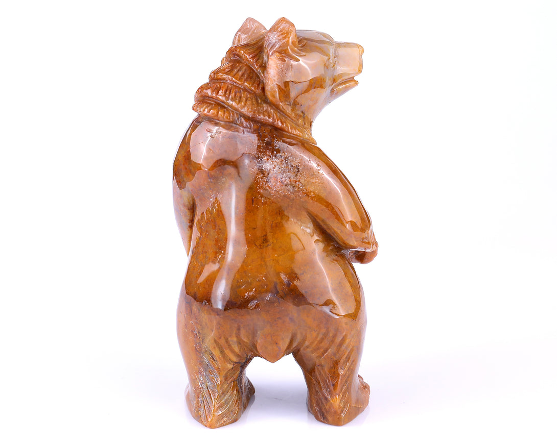 6.5" Chalcedony Hand Carved Crystal Bear Sculpture crysvibe