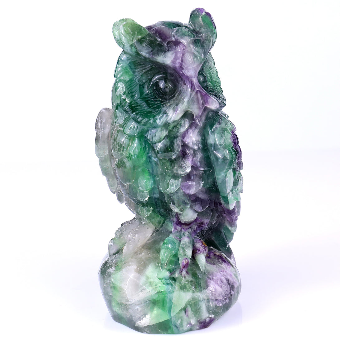 6.5" Fluorite Hand Carved Crystal Owl Sculpture crysvibe