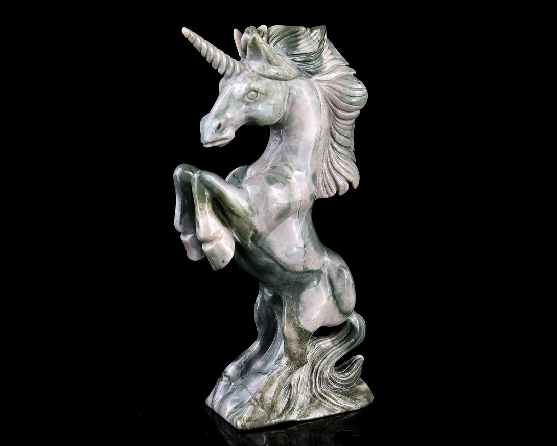 6.5" Jiulong Jade Hand Carved Crystal Unicorn Sculpture crysvibe