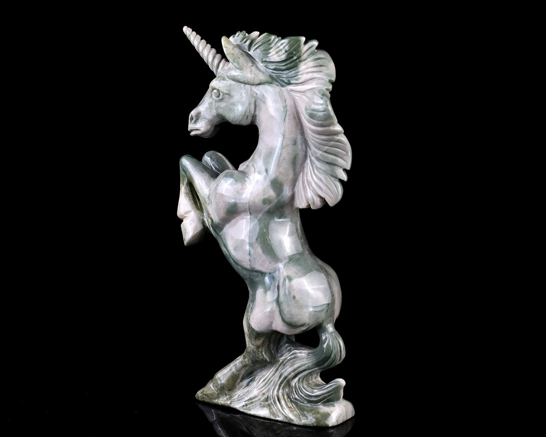 6.5" Jiulong Jade Hand Carved Crystal Unicorn Sculpture crysvibe