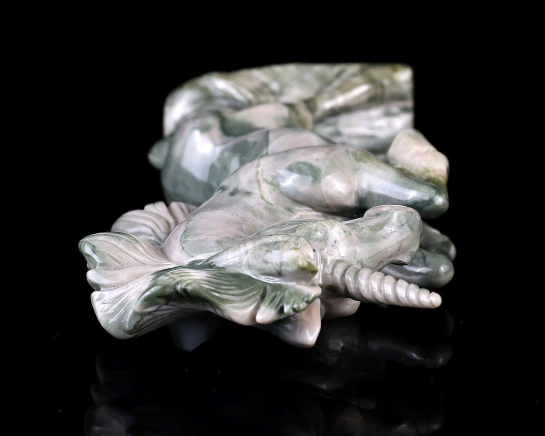 6.5" Jiulong Jade Hand Carved Crystal Unicorn Sculpture crysvibe