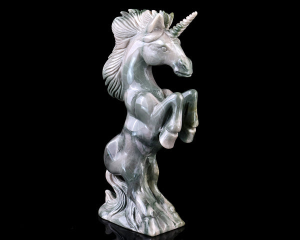 6.5" Jiulong Jade Hand Carved Crystal Unicorn Sculpture crysvibe